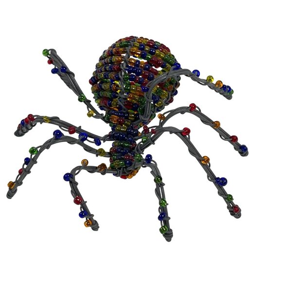 Tarantula Spider African Art Handmade Blue Multicolor Beaded Wire South Africa - Picture 2 of 11